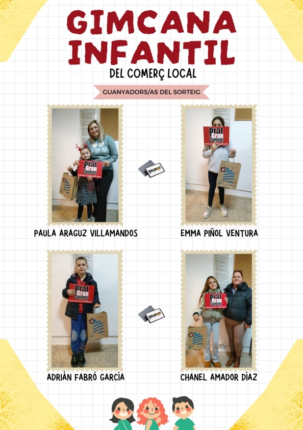Lliurament dels premis a les guanyadores i al guanyador del sorteig corresponent a l'Activitat Gimcana Infantil del comerç Local. 