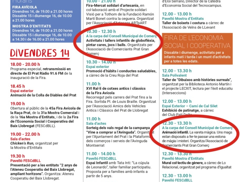  Una edició més l'associació Prat Gran Comerç serà present a la Fira Avícola del Prat amb activitats per als més petits, clica aquí per veure tota la programació.