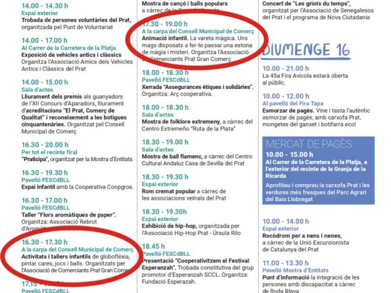  Una edició més l'associació Prat Gran Comerç serà present a la Fira Avícola del Prat amb activitats per als més petits, clica aquí per veure tota la programació.