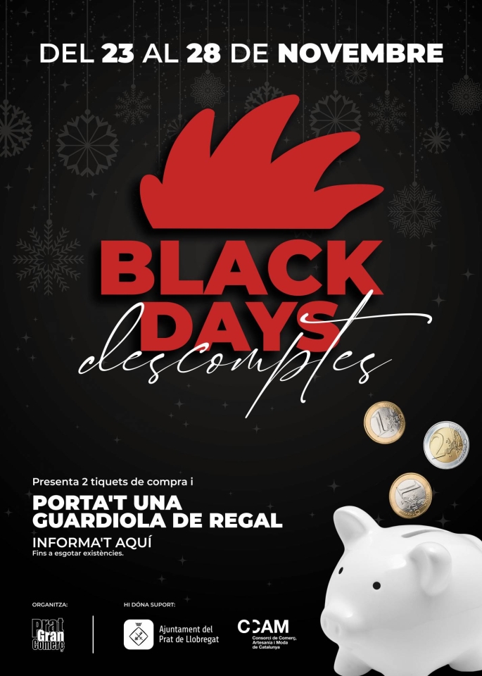 Del 23 al 28 de novembre els comerços adherits a la nostra associació. ofereixen al consumidor pratenc, les seves milors ofertes i promocions.