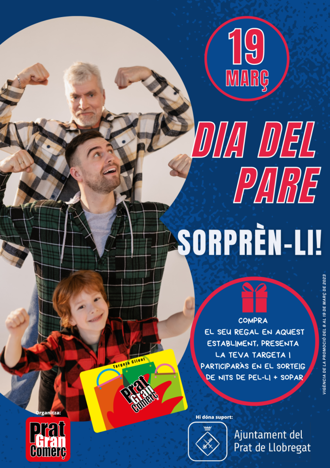 Del 8 al 19 de març, totes les compres sense import mínim, que facis en aquest període, prèvia presentació en el moment de pagament de la targeta Prat Gran Comerç, entraran en el sorteig de dos bons per una magnífica NIT DE PEL·LI + SOPAR per a dues persones cadascun.