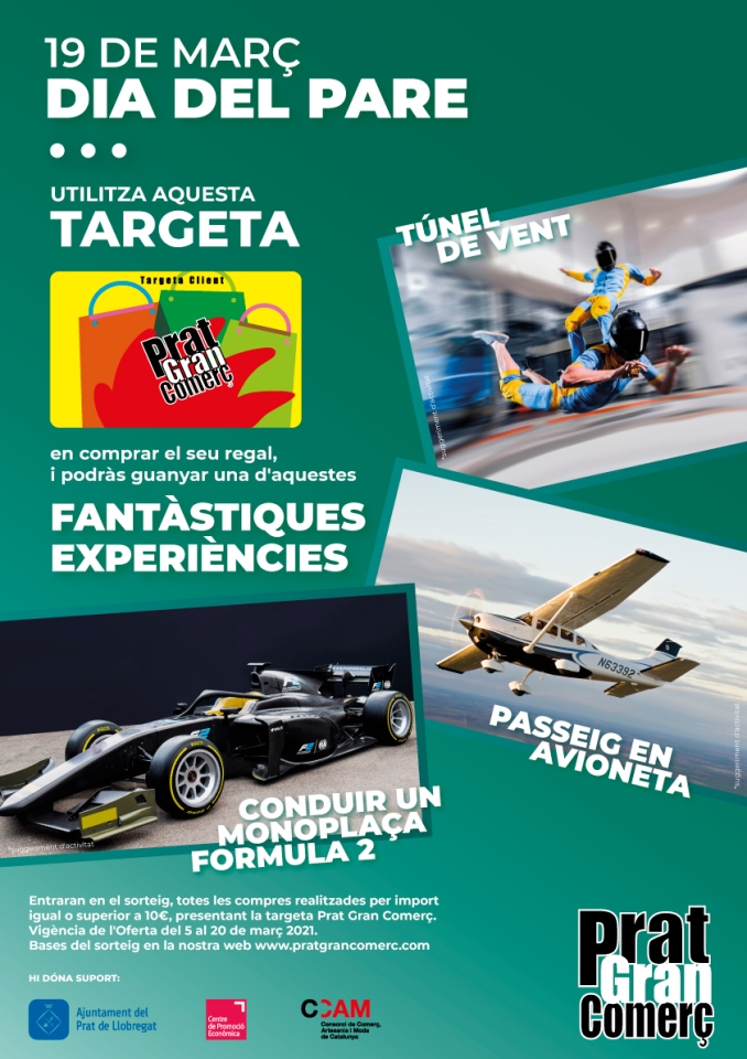 Del  5 al 20 de març la targeta Prat Gan Comerç sorteja una fantàstica EXPERIÉNCIA!