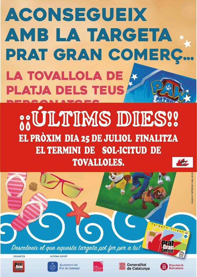 Últims dies. El pròxim dia 25 de juliol finalitza el termini de soli·icitud de tovalloles. Descubre el que aquesta targeta pot fer per a tu!!
