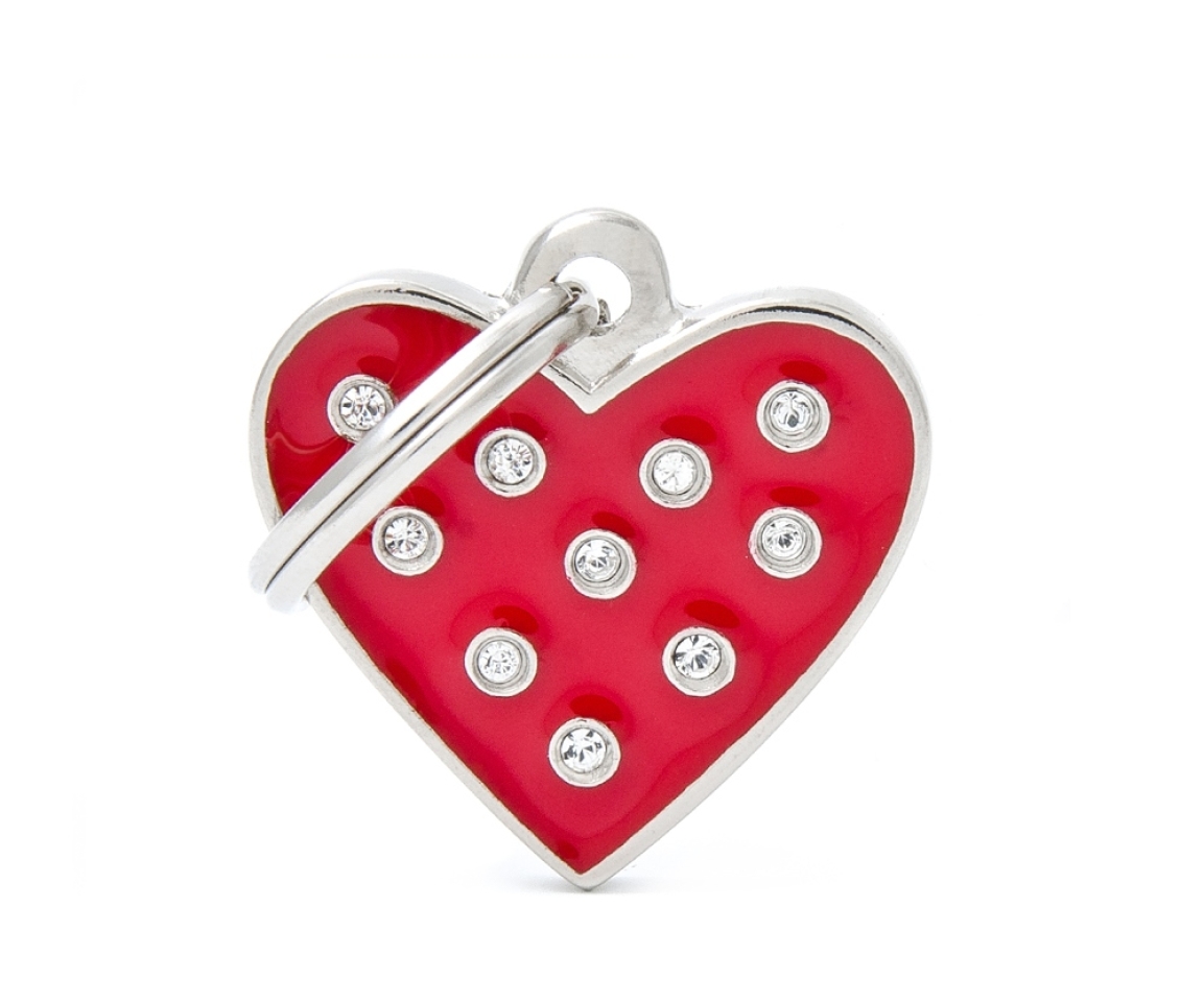 XAPA IDENTIFICATIVA COR STRASS ROJO Embellides amb brillants “made with Swarovski elements”.&nbsp;