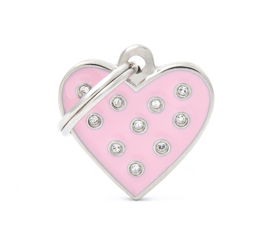 XAPA IDENTIFICATIVA COR STRASS ROSA Embellides amb brillants “made with Swarovski elements”.&nbsp;