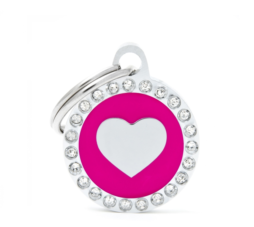 XAPA CORAZON FÚCSIA CERCLE STRASS Esmaltades a mans, en bronze i embellides amb brillants resplandecientes  