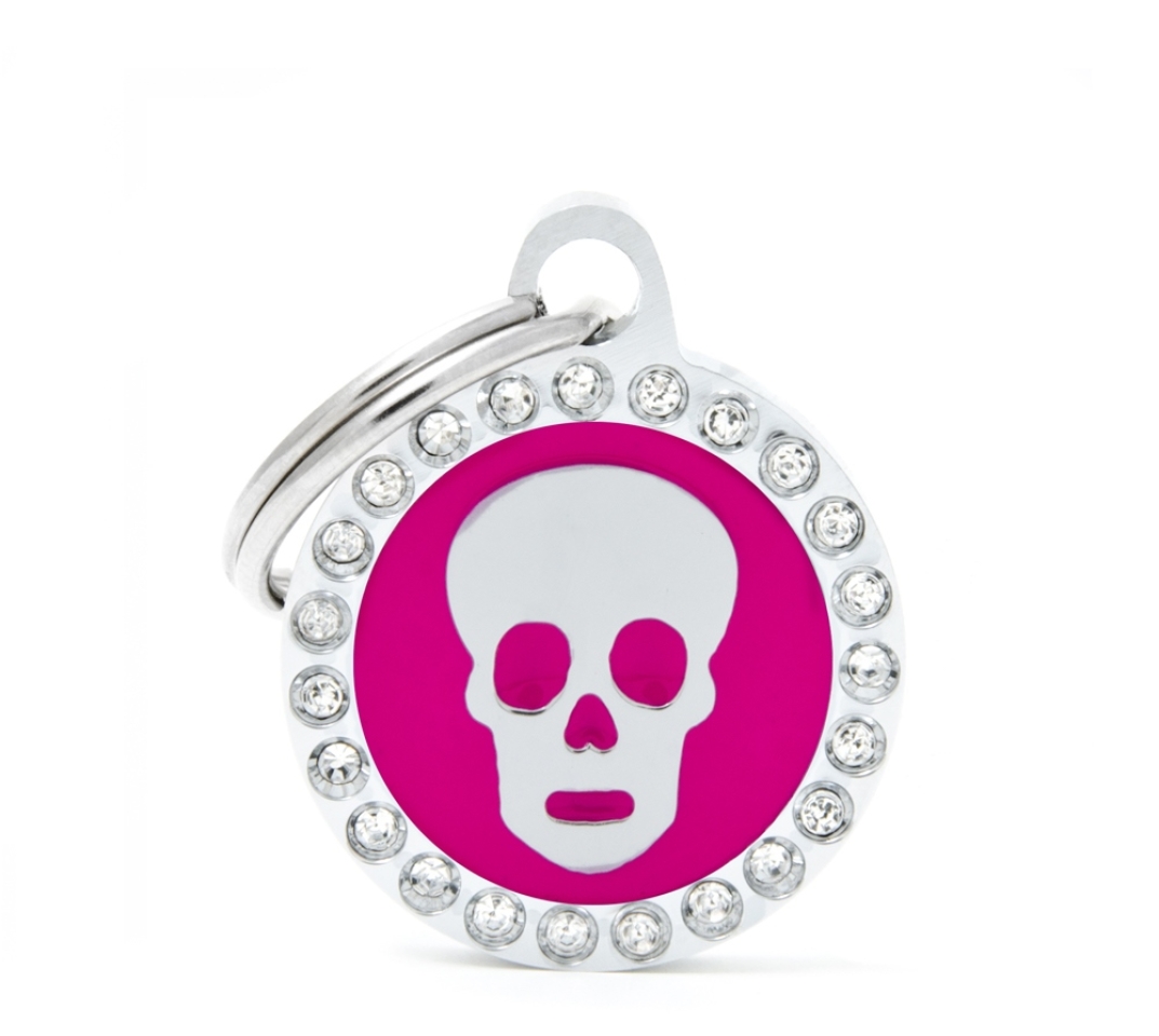 XAPA CALAVERO FÚCSIA CERCLE STRASS Esmaltades a mans, en bronze i embellides amb brillants resplandecientes. 