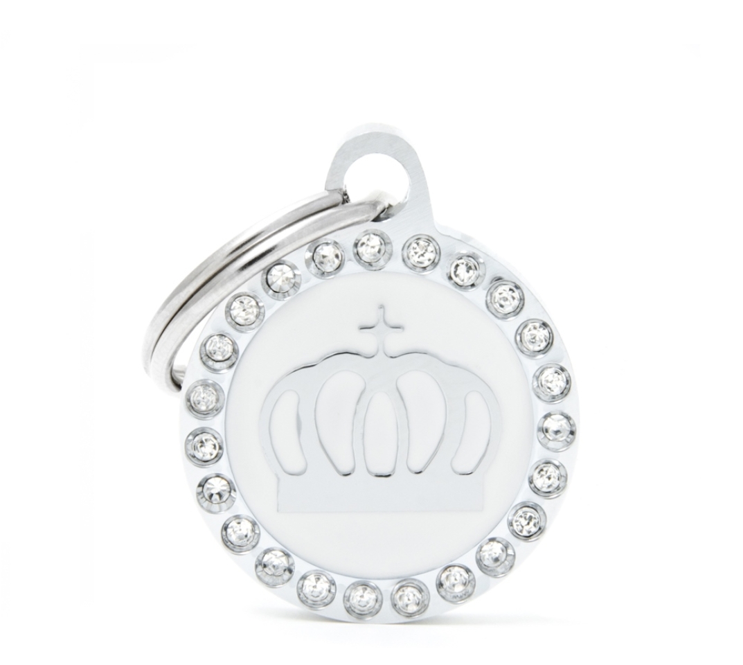 XAPA CORONA BLANC CERCLE STRASS Esmaltades a mans, en bronze i embellides amb brillants resplandecientes