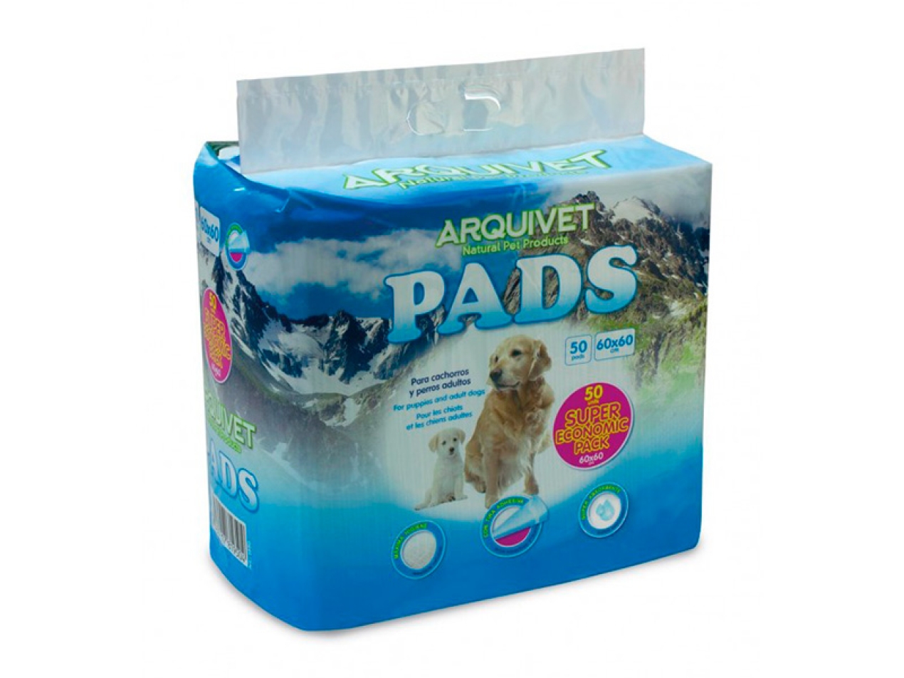 Pads d'higiene per a ajudar al seu cadell o gos adult a l'hora d'educar-ho a fer les seves necessitats en el lloc adequat. Amb 50 travessers per bossa.