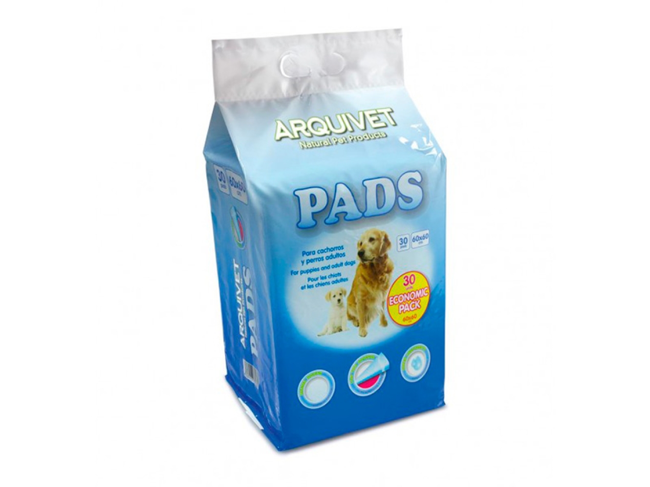 Pads d'higiene per a ajudar al seu cadell o gos adult a l'hora d'educar-ho a fer les seves necessitats en el lloc adequat. Amb 30 travessers per bossa.