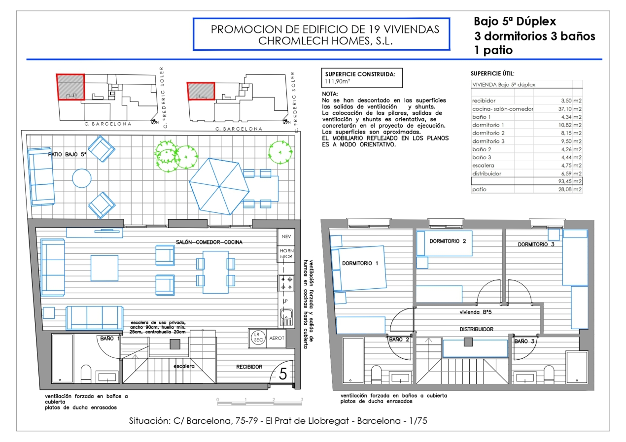 Planta baixa tipus dúplex amb pati &nbsp; 94+28 3 3