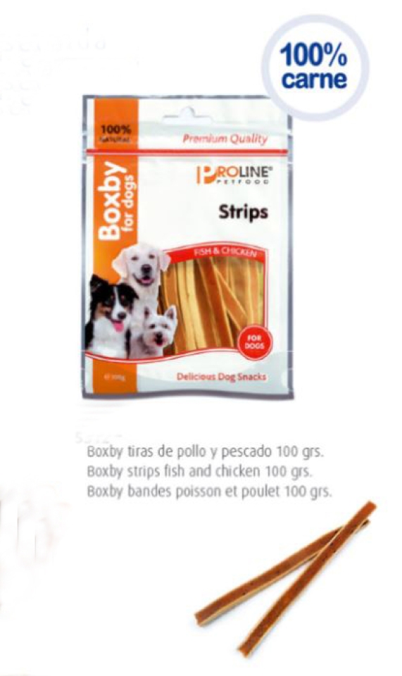 Delícies de carn dessecada Tires de pollastre i peix  100% carn