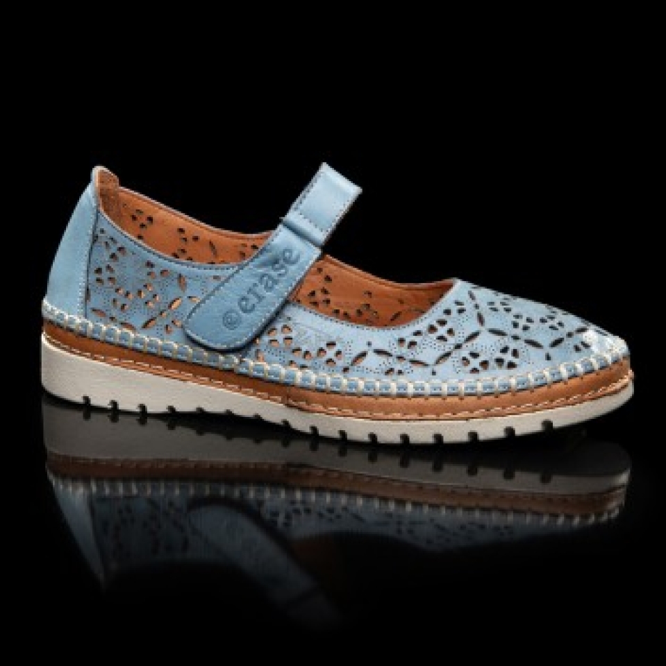 Merceditas en pell blava jeans 016-101 d'ERASESHOES. M-334