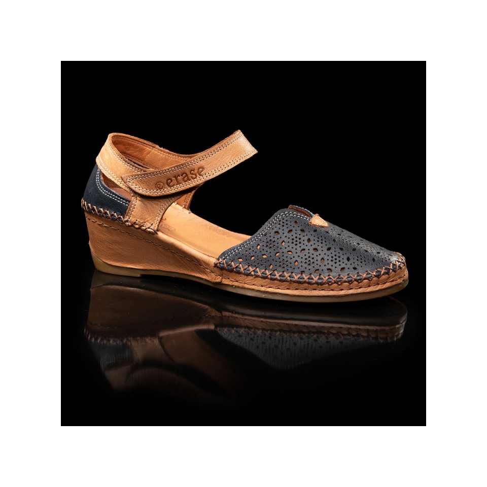 Sandàlia semitancada per a dona en pell marí i cuir 383-173 ERASESHOES. M-329
