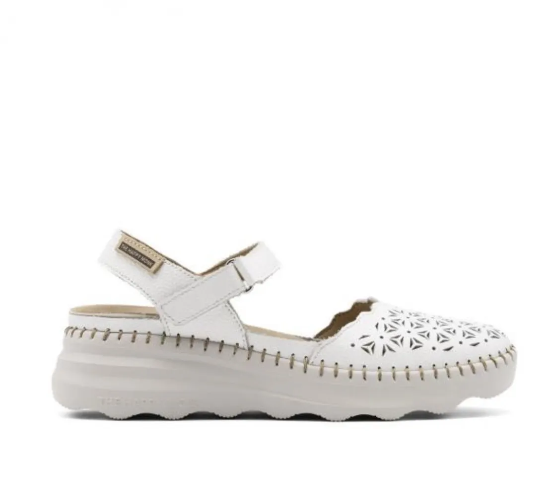 Sandàlia apta per a plantilles en pell blanca Calp d'HAPPY MONK. M-057