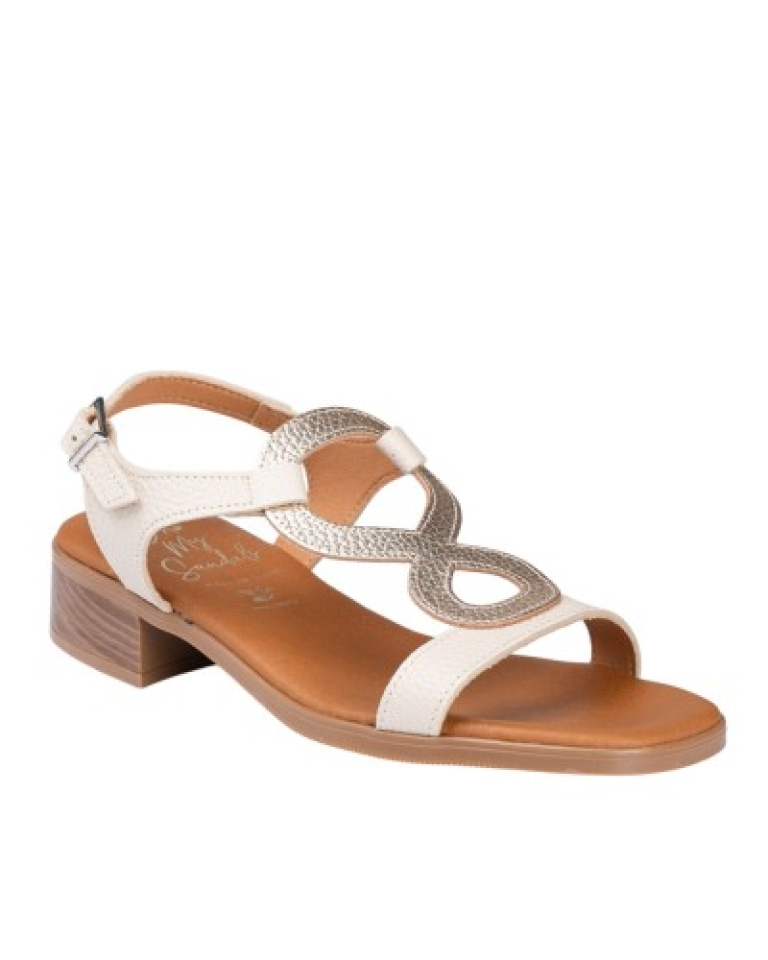 Sandàlia de taló baix en pell beix 5893 d'OHMYSANDALS. M-101