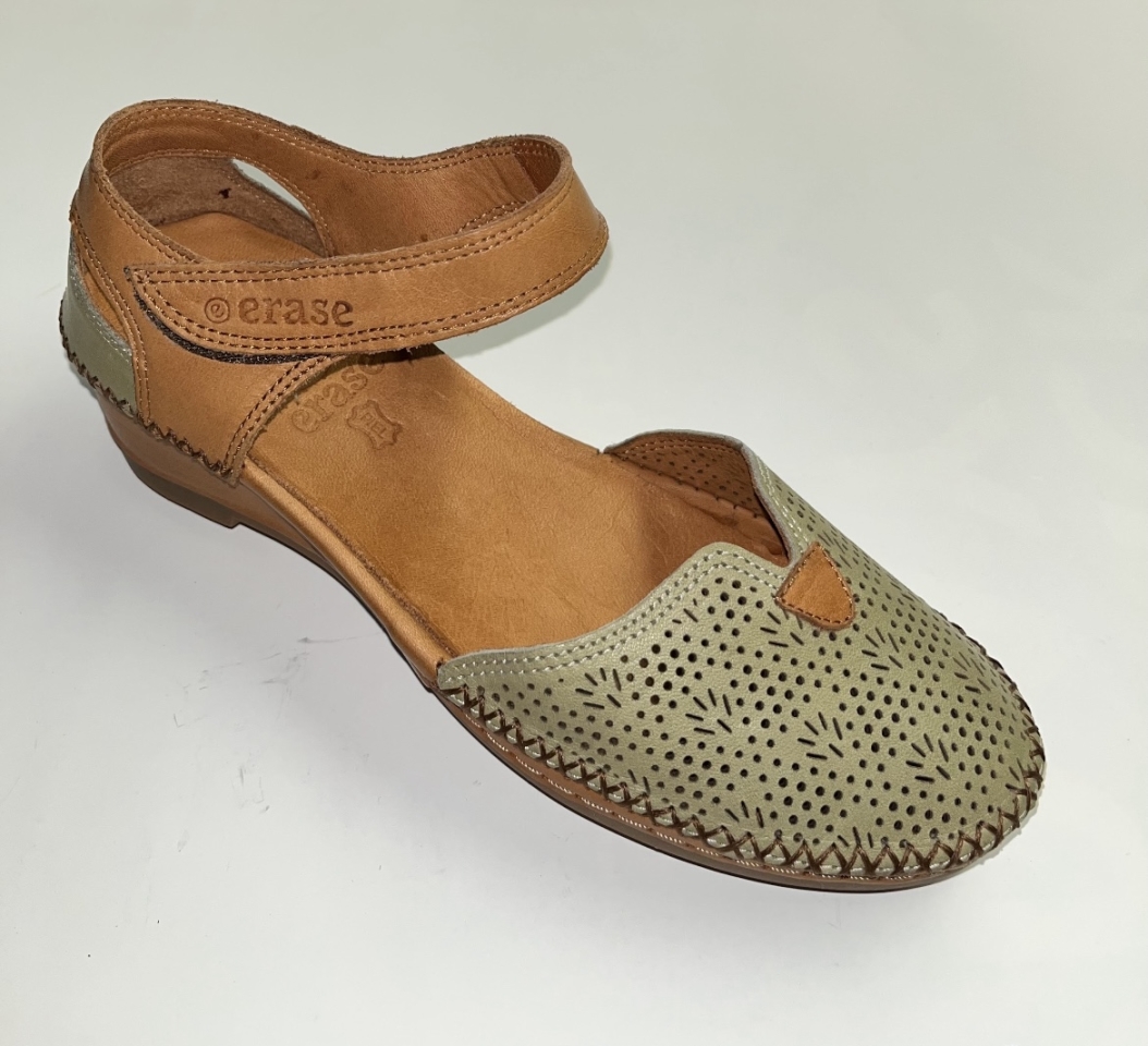 Sandàlia semi tancada en pell verda kaki Atenea 383-176 d'ERASESHOES. M-559