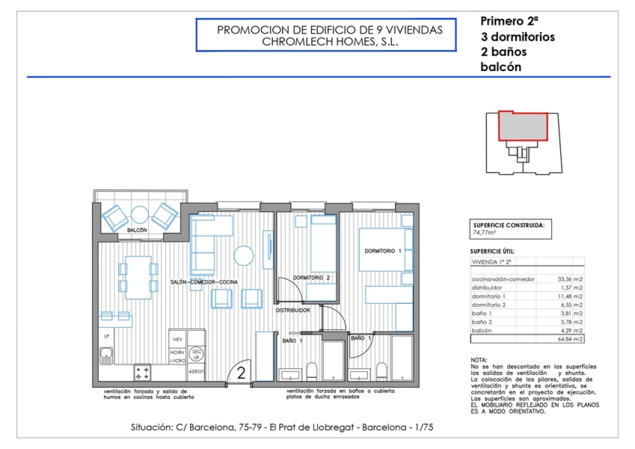 Pis amb zona comunitària amb piscina.   74,77 2 2