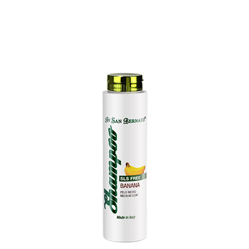 XAMP&Uacute; BANANA – SLS FREE &nbsp;(Sodium Lauryl Sulfate-Free) &Eacute;s un Xamp&uacute; amb un perfum agradable a la banana per a gossos i gats de p&egrave;l mitj&agrave;. La seva acci&oacute; delicada i emoliente normalitza l'elasticitat del p&egrave;l, deixant brillant i suau. 300 ml. – 1 lt. –&nbsp;