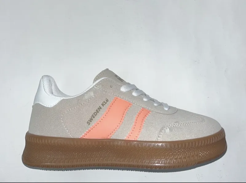 Sabatilles de sola plana per a dona en color gris i salmó Dorothy de SWEDEN KLË. D-242